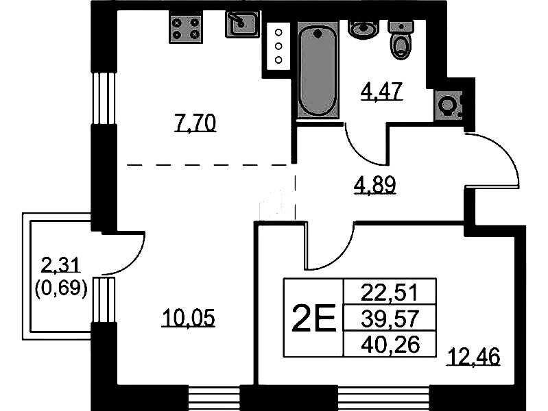 1-комнатная квартира 40.26 м², 5/9 эт., ЖК «Квартал Лаголово»